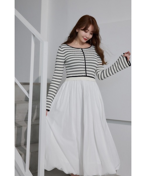 Her lip to 長袖ワンピース M ブラック×ホワイト レディース