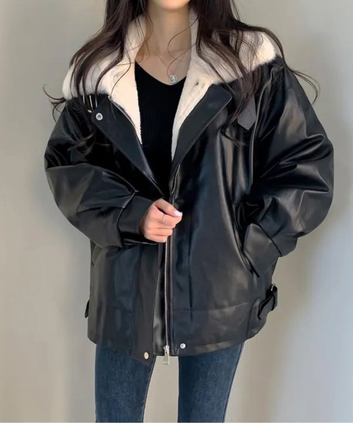 ëpa エパ　ボア襟　エコレザー　ジャケット ëpa エパ ボア襟 エコレザー ジャケット ëpa エパ ボア襟 エコレザー