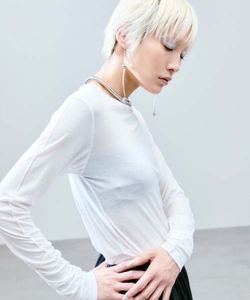 HEREIAM tシャツ 「HEREIAM」ギャザースリーブシアープルオーバー 