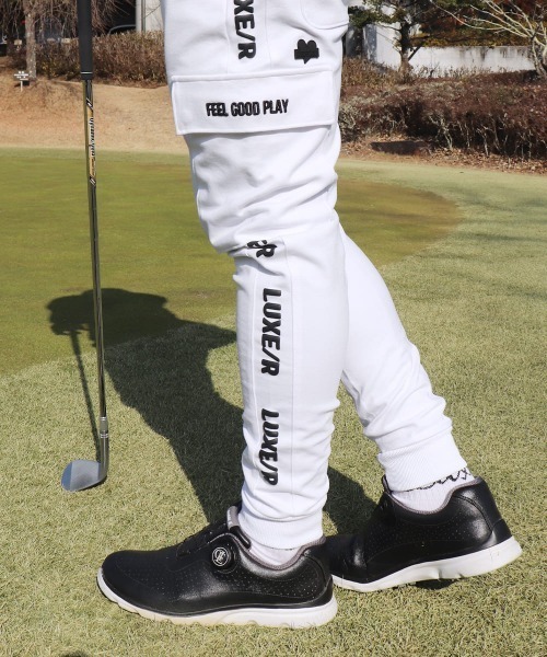 LUXE/R GOLF コード刺繍 ナイロンストレッチパンツ カーゴパンツ (RM)「LUXE/R GOLF」ポンチ サイドライン コード刺繍