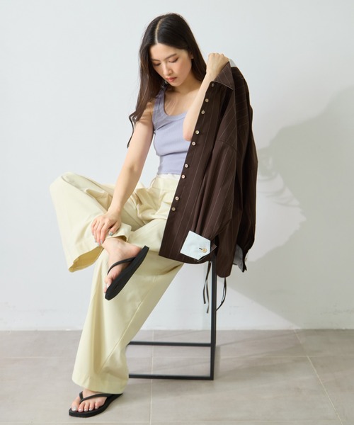 STUDIOUS 2way Cuffs Over Shirt Wide Stripe 2way Shirt