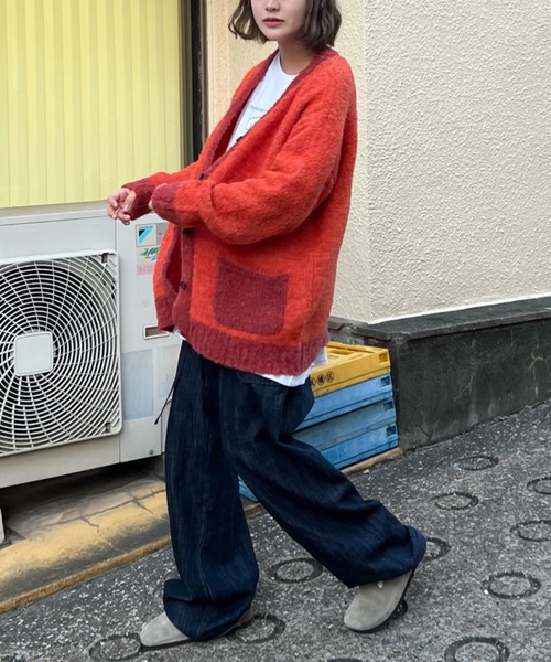 「shesame」 ニットカーディガン LARGE オレンジ レディース_画像5