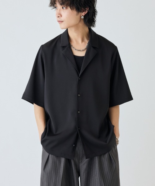 着用2回　日本製　lui's luis ルイス　シャツ　半袖　ノーカラーシャツ Lui's（ルイス） シャツ 半袖 サテンLUXオーバーシャツジャケット
