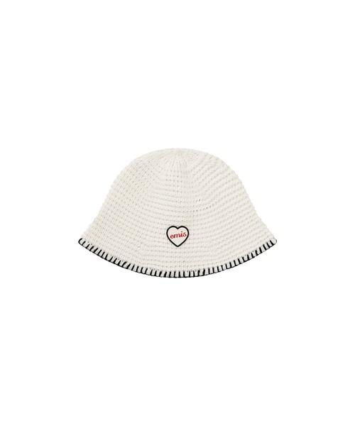 emis キャップ 帽子 HEART RUBBER PATCH KNIT BUCKET HAT レディース