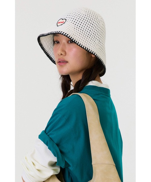 emis キャップ 帽子 HEART RUBBER PATCH KNIT BUCKET HAT レディース