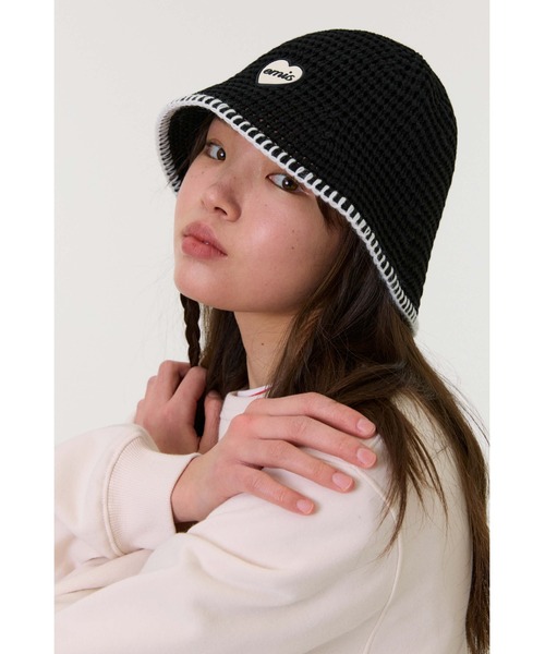 emis キャップ 帽子 HEART RUBBER PATCH KNIT BUCKET HAT レディース