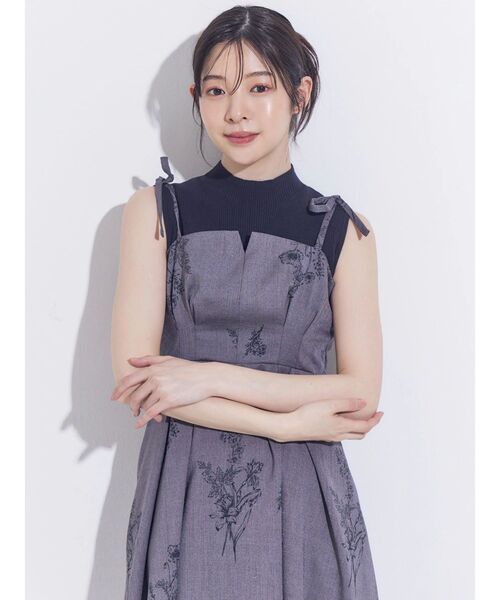 ワンピース リネンライクショルダーリボンキャミワンピースの画像
