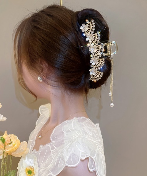 shoppinggo ヘアクリップ ヘアクリップ はなバレッタ ゆらゆらチェーン