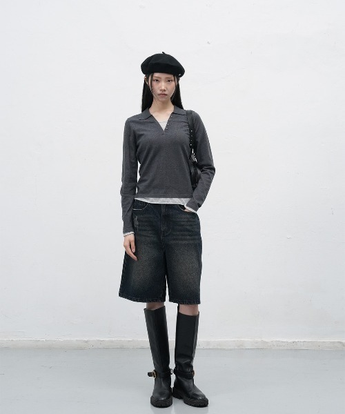 「GENERAL IDEA」 デニムハーフパンツ M ブラック レディース_画像7