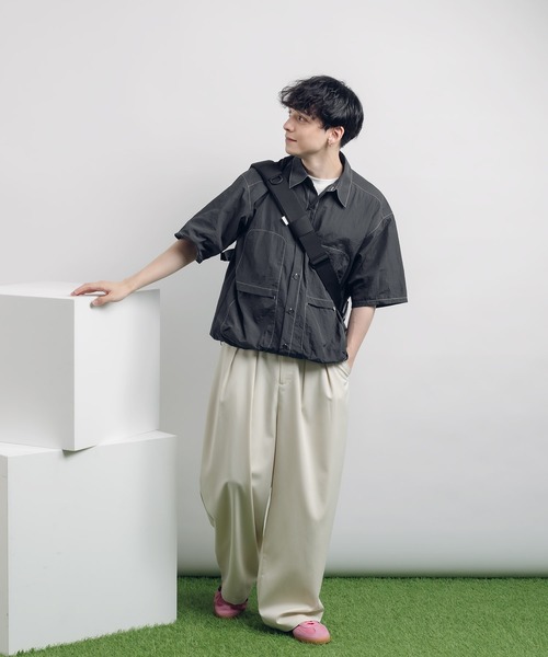 「MUHET」 半袖チュニック X-LARGE チャコールグレー レディース_画像2