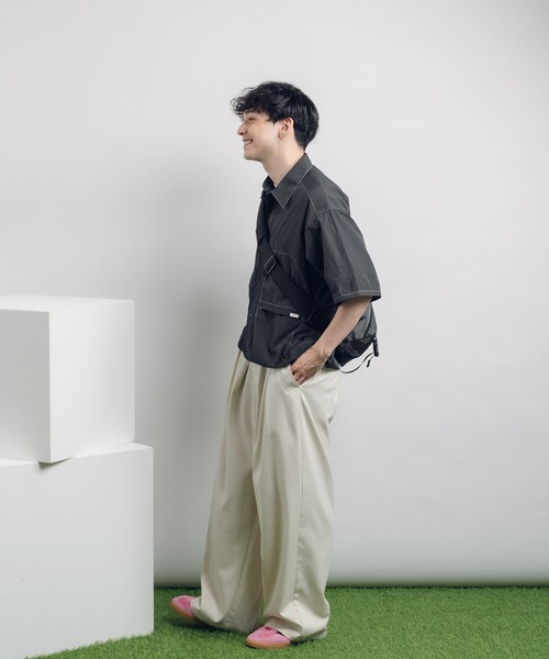 「MUHET」 半袖チュニック X-LARGE チャコールグレー レディース_画像3