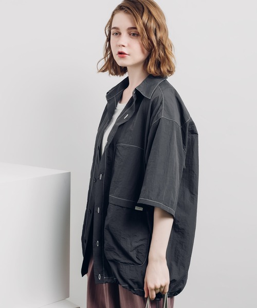 「MUHET」 半袖チュニック X-LARGE チャコールグレー レディース_画像8
