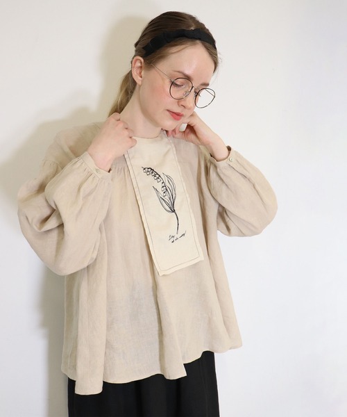 「haupia」 長袖ブラウス MEDIUM ベージュ レディース_画像7