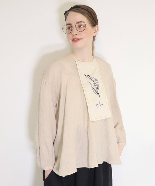 「haupia」 長袖ブラウス MEDIUM ベージュ レディース_画像8
