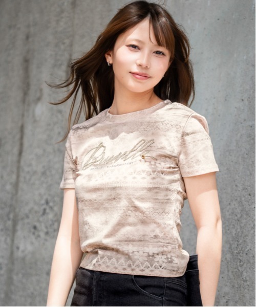 tシャツ 半袖 「レース柄プリント×ビジューロゴ」Tシャツ／Y2K