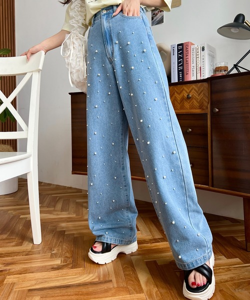 「moment+」 デニムパンツ S サックスブルー レディース_画像9