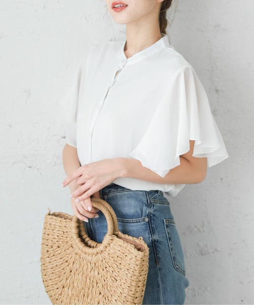 【新品】ブラウス半袖　フレンチスリーブ　シフォンブラウス／ルーニーLOUNIE SUGAR BISKET ブラウス シャツ ラッフルスリーブシフォン