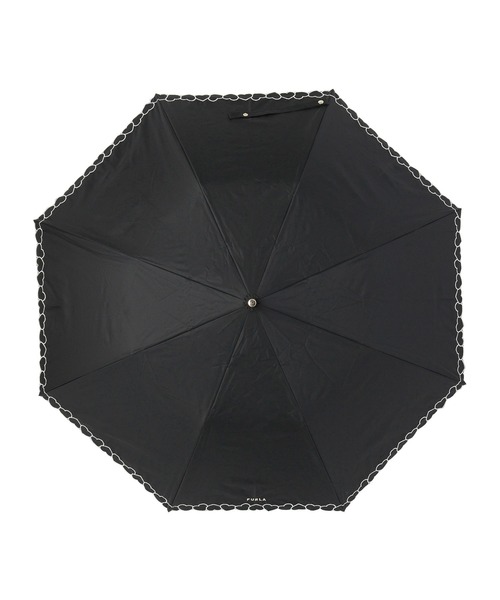 ★新品★フルラ　折りたたみ傘　晴雨兼用　UV加工　黒　ゴールドハート柄 FURLA 折りたたみ傘 晴雨兼用折りたたみ日傘 ”ハート刺繍