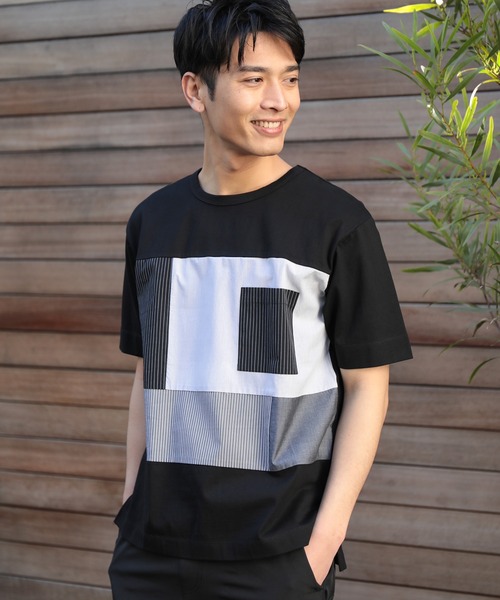 UNION STATION tシャツ 異素材切替デザインTシャツ/ストライプ UNION STATION tシャツ 異素材切替デザインTシャツ/ストライプ