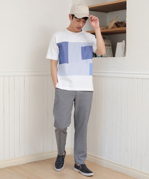 UNION STATION tシャツ 異素材切替デザインTシャツ/ストライプ UNION STATION tシャツ 異素材切替デザインTシャツ/ストライプ