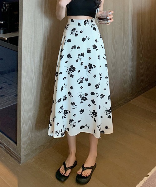 i-dare スカート 「i-dare」花柄 フレア ハイウエスト ロングスカート