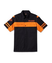 HARLEY-DAVIDSON 半袖ボタンシャツ 黒/オレンジ Harley Davidson（ハーレー・ダビッドソン） シャツ 半袖 120周年記念