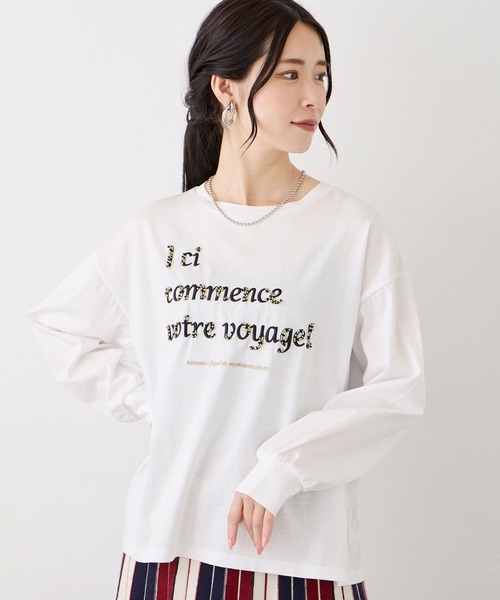 NICOLE white tシャツ 刺繍＋ビーズ付き ロンTEE レディース 