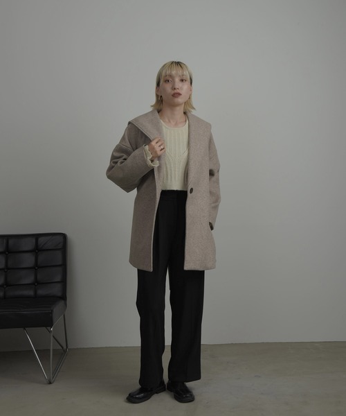 レディースウール調コート セーラー襟 ミディ 韓国系 s5689 I_am アウター sailor collar midi coat / セーラーカラーミディ