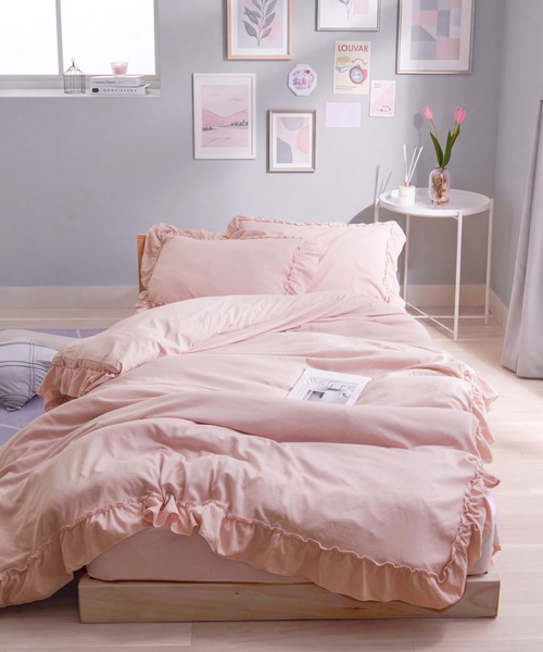 ベッドカバー、マルチカバー、ピンク、フリル付き ワッフル織り 、ブランケット iellio ベッド 寝具 フリル パイピング 掛け布団カバー 寝具