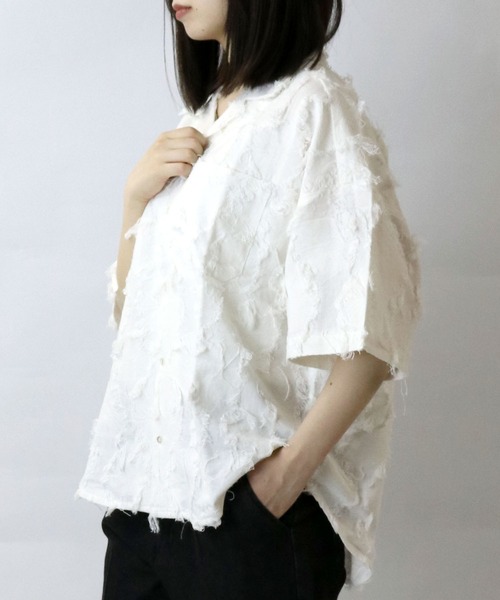 6 花柄 半袖シャツ クリーム/ボルドー L】【70〜80年代】KARMAN 刺繍 花柄柄 衿芯 ウエスタンシャツ