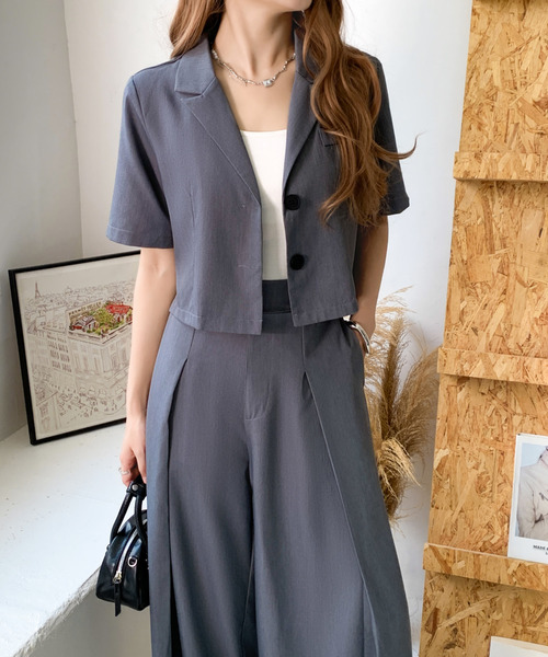 emi+ セットアップ ショートテーラージャケット+タックワイドパンツ emi+ セットアップ ショートテーラージャケット+タックワイドパンツ