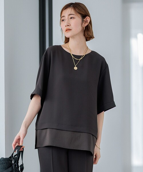 tシャツ 「手洗い可」ラウンドネックカットソー レディース 23区 tシャツ 「洗える」ストレッチジョーゼット ラウンドネック