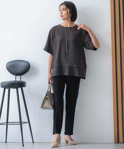 tシャツ 「手洗い可」ラウンドネックカットソー レディース Audrey and John Wad tシャツ クルーネック長袖カットソー
