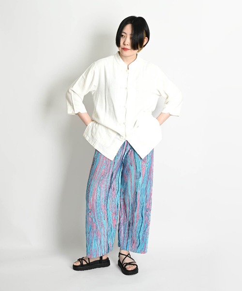 marai パンツ マーブル柄 セルフカット プリーツワイドパンツ