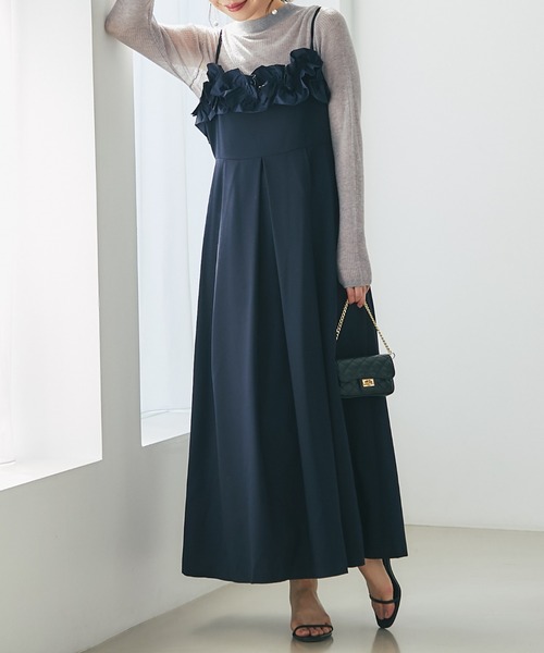 ワンピース 「着丈が選べる・お上品」フリルキャミワンピース  