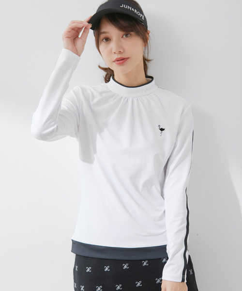 JUN&ROPE' tシャツ 「UV」「防透」配色ギャザー長袖プルオーバー