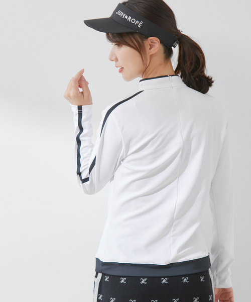 JUN AND ROPÉ レディースシャツ ホワイト JUN&ROPE' tシャツ 「UV」「防透」配色ギャザー長袖プルオーバー