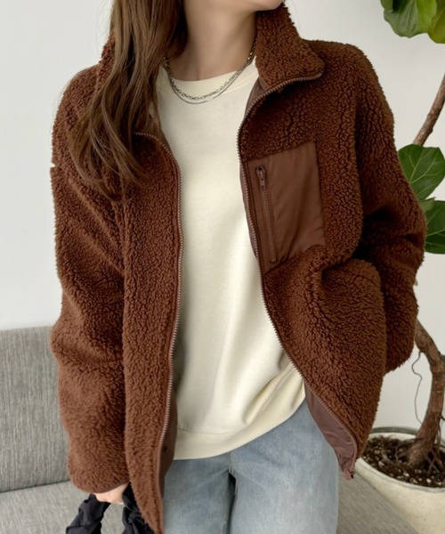 TREOVER ブルゾン アウター ゆったりシルエットポケット付ボアショート