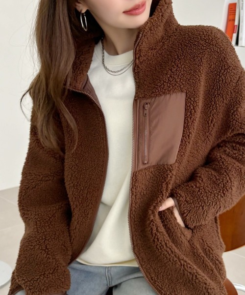 TREOVER ブルゾン アウター ゆったりシルエットポケット付ボアショート