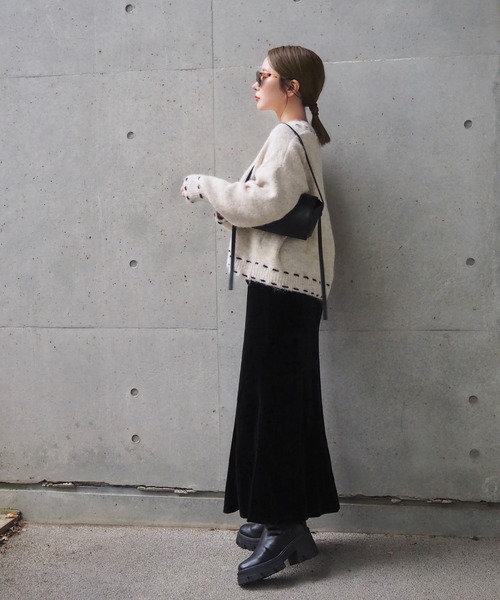 カーディガン bicolor stitch cardigan /Vネックバイカラーステッチ