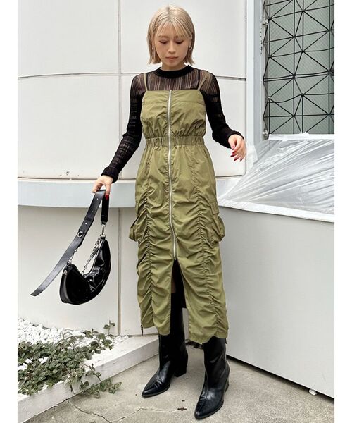 ◆Mullang ミュラーシャーリングワンピース MURUA ワンピース シャーリングカーゴワンピース : ZOZOTOWN