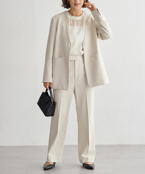 BY　洗える オックスフォードカラーレスジャケット　パンツ　セット　スーツ　M SUIT SELECT スーツ 「セットアップ対応」「4S」「洗える4釦ダブル