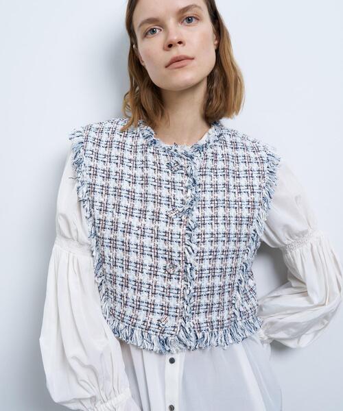 LANVIN en Bleu ベスト ジレ ツイード2WAYショートベスト