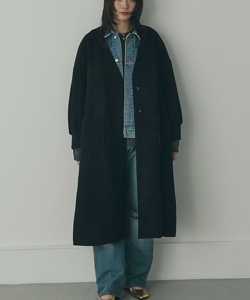 「mici」 ノーカラーコート MEDIUM ブラック レディース_画像4