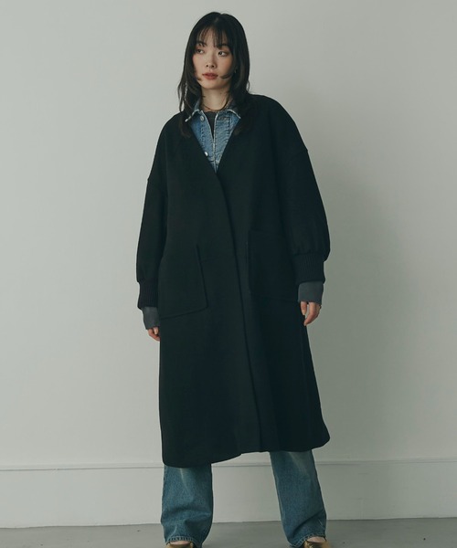 「mici」 ノーカラーコート MEDIUM ブラック レディース_画像6