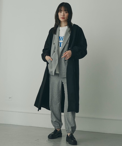 「mici」 ノーカラーコート MEDIUM ブラック レディース_画像7