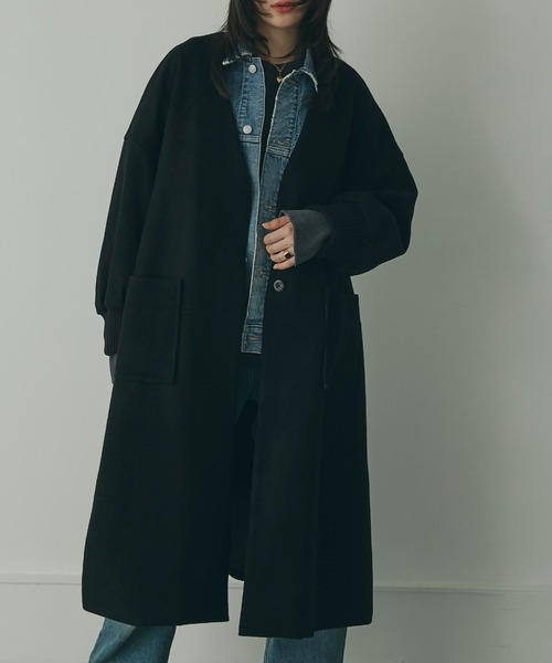 「mici」 ノーカラーコート MEDIUM ブラック レディース_画像8