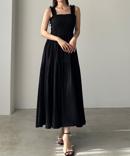 Louere フリルショルダーシャーリングキャミワンピース ペチコート付 MT Louere ワンピース フリルショルダーシャーリングキャミ