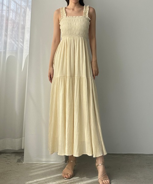 Louere ワンピース フリルショルダーシャーリングキャミ