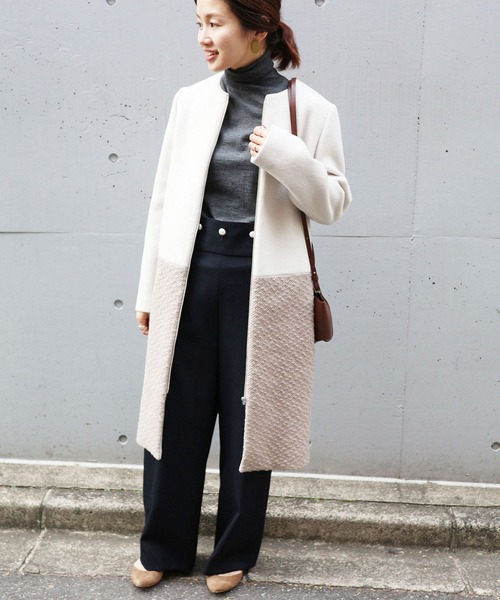 「IENA」 ノーカラーコート 40 ベージュ レディース_画像7